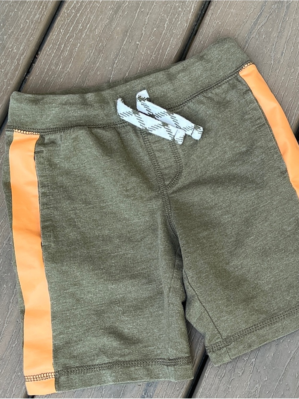 Gymboree Army Green Orange Stripe Knit Shorts Drawstring Toddler Boys 4T